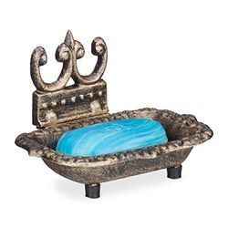 Relaxdays Antique Dish, Cast Iron, Massive, Ornate, with Feet, Hand Soap, HxWxD: 10 x 15 x 11.5 cm, Bronze, 11.5 x 15 x 10 cm