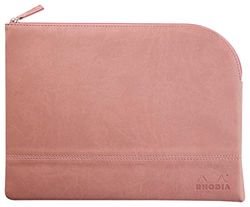 RHODIA 116529C - Faux Leather Zipped Pouch - Rosewood - Size S (11x17 cm) - Real Stitching - Orange Fabric Interior - Storage for Documents, Small Supplies