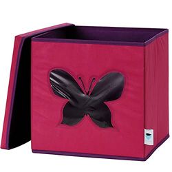 LOVE IT STORE IT - Cube De Rangement Avec Couvercle - En Tissu Ultra Résistant - Pliable - Renforcement Carton - Pour Chambre Enfant - Compatible Étagère Cube Kallax - 33x33x33cm - Rose Motif Papillon