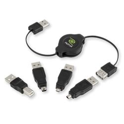 ReTrak EUCABLERU2M 2.0 A-Male to A-Female Retractable USB Cable with 4-Interchangeable Adapter Tip