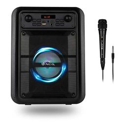 NGS ROLLER LINGO BLACK - 20 W Draagbare Luidspreker met Bluetooth 5.0-technologie en True Wireless Stereo, een Microfoon voor Karaoke en Ingebouwde Ledverlichting (USB/microSD/Line IN/Microfooningang), Zwart
