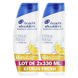 Head & Shoulders Citrus Fresh Shampoing Antipelliculaire Pour Cheveux Gras 2x330ml; Usage Quotidien; Jusqu'à 100% des Pellicules Éliminées, Cliniquement Prouvé