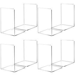HappyHapi Book Ends Acrylic Bookends for Shelves, Clear Book Holder Stand, Non-Skid Decorative Bookend, Study Book Organizer for Home Library Office, 5 x 5 x 7.3 in (4 Pair/ 8 Pcs, Large)