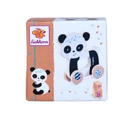 Eichhorn 100003818 – Empuñadura de Panda, Manos de niños pequeños, 12 cm de Largo, Ruedas de Silicona silenciosas, de Madera de Haya 100% certificada FSC, a Partir de 1 año