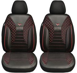 BREMER SITZBEZÜGE Dimension Car Seat Covers Compatible with Hyundai i40 Driver & Passenger Set from 2011-2019 / Car Seat Cover Velour Faux Leather Set of 2 in Black/Red Stitching