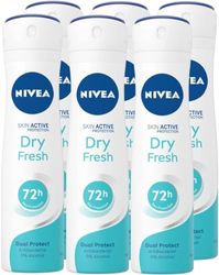 NIVEA Dry Fresh Spray Deodorante 6 x 150 ml, Deodorante spray con formula Dual Active, Deodorante anti-traspirante per 72 h di intensa freschezza sulla pelle