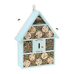 Relaxdays Hôtel à Insectes en Bois, à Suspendre, pour Abeilles Sauvages, HLP env. 38x29x9 cm, Jardin et Balcon, Bleu