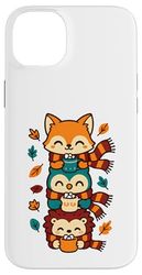 Foulard d'automne Motif Renard, Chouette, hérisson, Cacao Chaud Coque pour iPhone 14 Plus