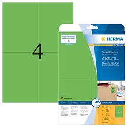 HERMA 4564 färgade etiketter A4 avtagbart (105 x 148 mm, 20 ark, papper, matt) självhäftande, utskrivbara, avtagbara och återhäftande färgetiketter, 80 klistermärken, grön