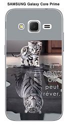 Onozo Coque TPU Gel Souple Samsung Galaxy Core Prime Design Chat Tigre Blanc Et Alors !