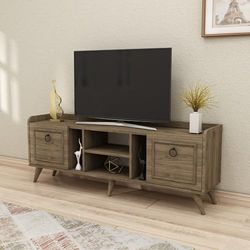 Stijlvolle Walnoot TV-unit, 150 cm breed, 55 cm hoog, 35 cm diep, 100% melamine gecoate particle board, 18 mm dik, stevige ijzeren poten, modern design