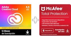 Adobe Creative Cloud All Apps Students & McAfee Total Protection 2025 | 6 Dispositivos |1 Año | Descarga Digital | 2025 | 2025 | Código de activación enviado por email