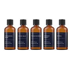 Mystic Moments | Christmas Essential Oil Gift Starter Pack 5x100ml | Cinnamon Bark, Clove Bud, Frankincense, Myrrh, Orange Sweet | Perfect as a Gift