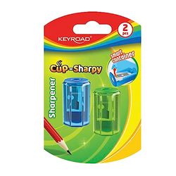 KEYROAD Sacapuntas ergonómico individual / 2 piezas/plástico/cuchillas de acero/lápices de colores/blíster - colores mezclados/sacapuntas
