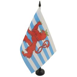 AZ FLAG - Drapeau De Table Luxembourg avec lion 21x14 cm - Petit Drapeau Luxembourgeois De Bureau 100% Polyester Avec Hampe De 25cm Et Socle En Plastique Noir