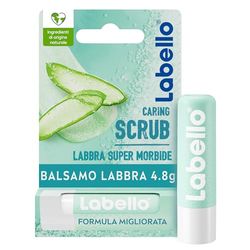 Labello Scrub Idratante Aloe Vera 4.8 g, Scrub Labbra con particelle esfolianti, aloe vera bio e vitamina E, Scrub labbra esfoliante senza oli minerali e microplastiche