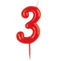 Dekora - Red Number Birthday Candles | Number 3 | 5,5 cm