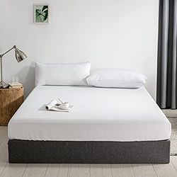 Good Nite Sábana Bajera Ajustable de 30 cm Extra Profunda, Suave y Transpirable, Lavable a máquina (Blanco, 180 x 200 + 30)