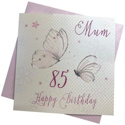 White Cotton Cards Carte d'anniversaire Fait Main 85 Mum Have a Wonderful Birthday Vintage Papillons 85, Blanc