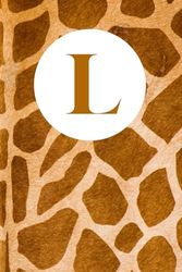 L: Stylish Monogram Letter "L" Notebook Personalized Name Lined Journal / Diary with Giraffe Safari Print Cover Design for Writing Notes