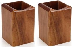 SHOPUKASA Lot de 2 porte-crayons en bois naturel multi-usages - Pot à crayons - Boîte de rangement de bureau (couleur noyer)