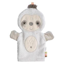 Fehn Guanto da bagno a forma di bradipo, panno spugna con figure di animali per divertirsi durante il bagnetto, assorbente e morbido, per neonati e bambini da 0 mesi