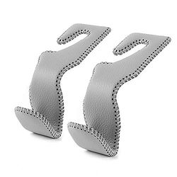 AMVOYOA Headrest Hooks for Car, Back Seat Organizer Gray Leather Hanger Holder Hook, for Hanging Purses and Bags and Coats, Pack of 2
