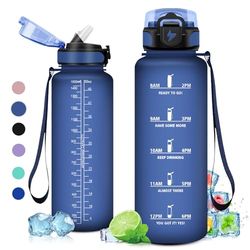 Gourde 1.5l, Gourde Graduée pour 1 Journee, Réutilisable, Gourde Sport avec Paille, sans BPA, avec Marqueur de Temps, Gourde Motivation pour Adulte, Cyclisme, Bureau, l'école, Camping, la randonné
