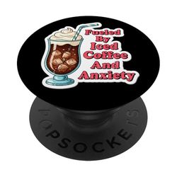 Impulsado por el café helado y la ansiedad retro amante vintage divertido PopSockets PopGrip Adhesivo