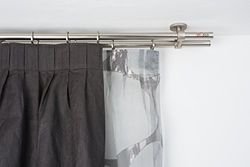 InCasa Curtain Double Pole: 20 mm, Length 140 cm, with Tappo Chic Satin Steel-Complete, Stainless, Grey