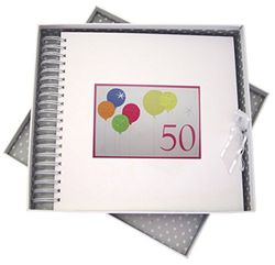 Wit Katoen Kaarten 50e Verjaardag, Kaart & Geheugen Boek, Neon Glitter Ballonnen