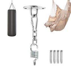 Gancio Girevole 360° Boxe, Yoga, Sedia Sospesa, Amaca, Pilates, Palestra, Peso Max 300 KG, 2x Ganci Moschettone e Aperto Removibili, Kit Montaggio Incluso