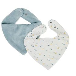 Nattou Set de 2 baberos bandana, Con cierre de botón a presión, 30 cm, Algodón y poliéster (terciopelo/rizo), Romeo, Jules y Sally, De colores