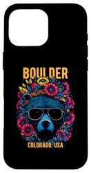 Boulder Colorado USA Bear with Sunglasses Flowers Design Case for iPhone 16 Pro Max