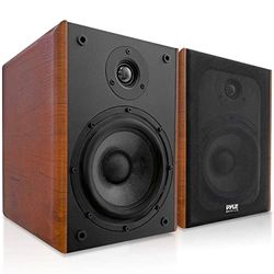 PyleUsa 5.25" Home Wooden Bookshelf Speakers, 200W Max Power, 1" Silk Dome Tweeter and Aluminum Voice Coils, Pair, Gold Plated 5 Way Binding Post,Rubber Surrounds,Beautiful Wood Grain Finish- PHQBS52