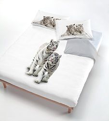 Italian Bed Linen Digitalt påslakanset (pålakan 250 x 200 cm + 2 örngott 52 x 82 cm), grå tiger, linne, dubbel