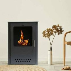 Dmora Dstrootma Bioethanol Stove, Bioethanol Fireplace, Eco Stove, Ductless Heating, Made in Italy, 50 x 30 H68 cm, Grey