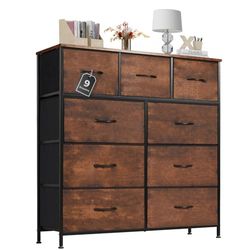 Sweetcrispy Commode avec tiroirs en Tissu - Buffet avec 9 tiroirs en Tissu - Meuble d'organisation pour Cuisine, Bureau, Couloir - Meuble TV avec tiroirs, Marron Rustique.