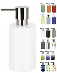 Spirella Distributeur de Savon Liquide „Tube“ Porcelaine Distributeur de Lotion avec doseur en ABS chromé Capacité 300 ML (ØxH): 7 x 16 cm - Blanc