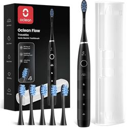 Oclean Flow TravelGo Brosse à dents électrique, 5 Modes avec Sensitive, Brosse à Dents Électrique Sonique, 180 Jours Autonomie, Minuterie & Rappel 30s, 3 Brossettes & Étui Voyage -Noir Set