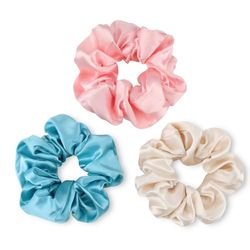 GlasFlength Scrunchies per Capelli Seta, 3 Pezzi Grande Elastici Capelli Donna Morbido Elegante Elastici per Capelli Stoffa Raso per Donne e Ragazze Accessorio (Rosa + Azzurro + Champagne)
