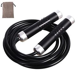 Gaoykai Corda per saltare con pesi per allenamento per donne, uomini, esercizi cardio boxe, crossfit, regolabile, con cuscinetti in corda in PVC, manico in alluminio, corda per saltare fitness (nero)