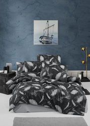 Nuit Des Rêves Ranforce Single Quilt Cover Set, 135 x 200 cm, 100% bomull, svart och grå | Maskintvättbar, 145 trådantal: knapp & Envelope Closure | Snygg och bekväm säng