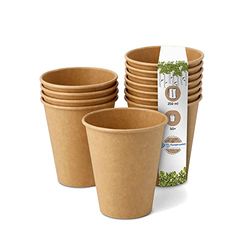 GREENBOX Composteerbare biologische wegwerpbekers, wegwerpbekers, drankbekers, papieren bekers met PLA-coating, 50 stuks, koffiebeker-to-go, bruin ongebleekt, 250 ml