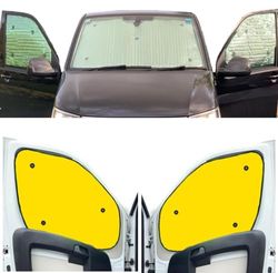 Parasole Parabrezza Auto Parasole Interno Compatibile con Fiat Qubo (2008-2023)(Set Completo + Portellone Posteriore) Dorso Giallo,Reversibile e Termico