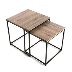 Versa Cambridge Mesa ninho auxiliar para a sala de estar, quarto ou cozinha. Moderna mesa baixa, conjunto de 2, medidas (L x L x An) 50 x 50 x 50 cm, madeira e metal, cor castanha