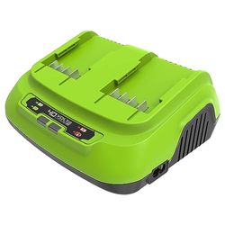 Greenworks Cargador de Batería Doble 40V 8A - Universal para Herramientas Eléctricas y Jardinería, Carga Baterías 2Ah en 30 min, Garantía de 3 Años - G40X2UC8