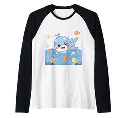 Baby Whale Splash Party - Illustrazione per bambini Maglia con Maniche Raglan