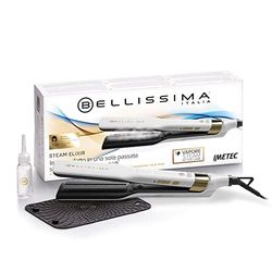 Bellissima Lisseur Vapeur Professionnel, Plaque Céramique + Huile d'Argan - Steam Elixir Lisseur Cheveux à Vapeur + Étui Protection - Affichage Led 4 Températures - Adapté à Tout Type de Cheveux