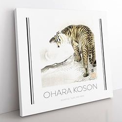 Roaring Tiger By Ohara Koson Exhibition Museum Asian Japanese Canvas Wall Art Print Ready to Hang, Framed Picture for Living Room Bedroom Home Office Décor, 35x35 cm (14x14 Inch)